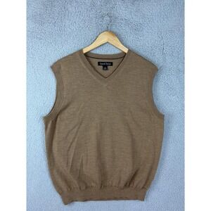 Kenneth Roberts Sweater Vest Mens Medium Brown 100% Wool V Neck Pullover Knit